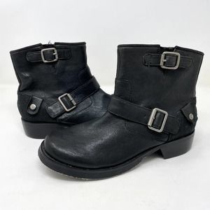 Retro London Underground Short Biker Boot size 6.5 Black Leather Moto